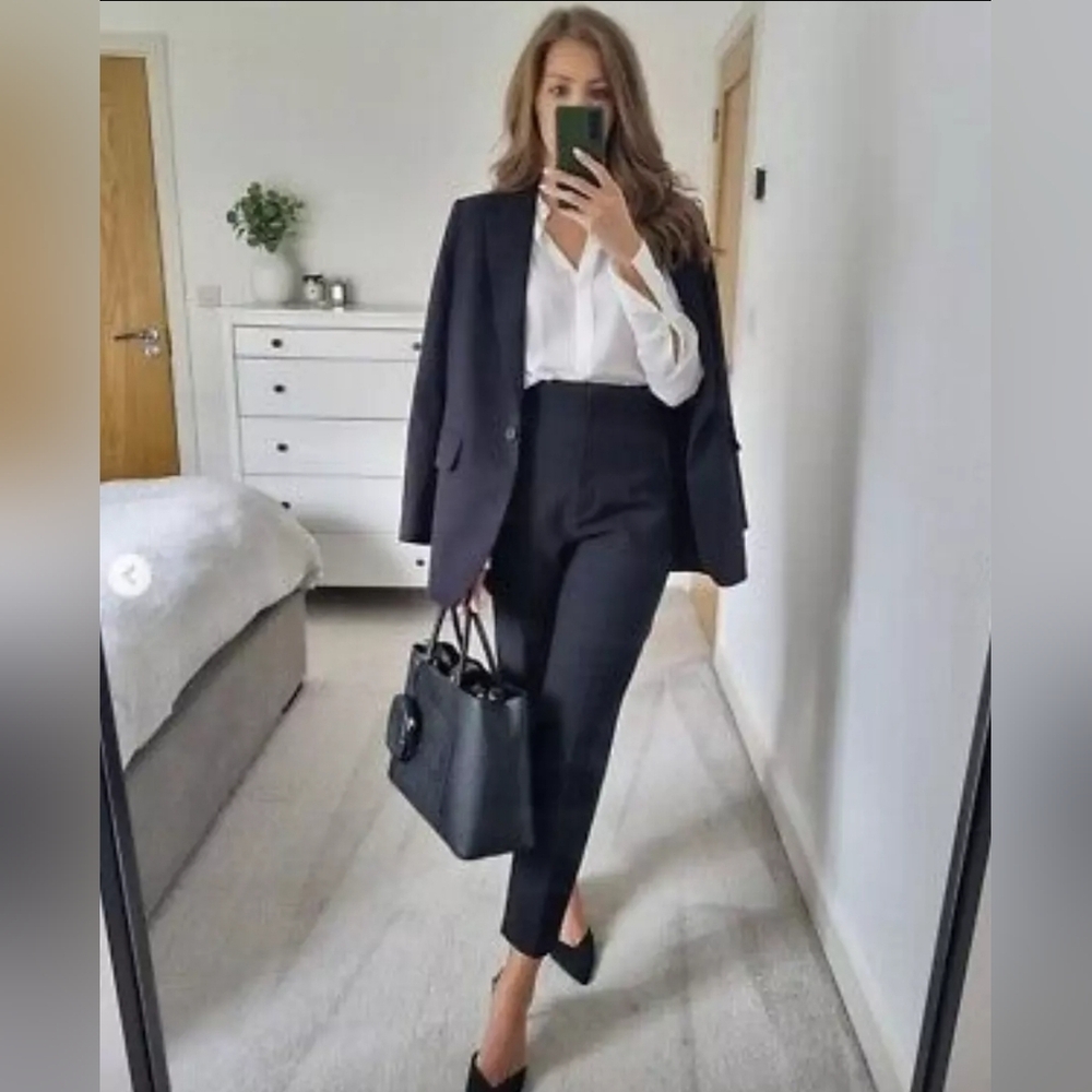Zara Navy High-Waisted Trousers